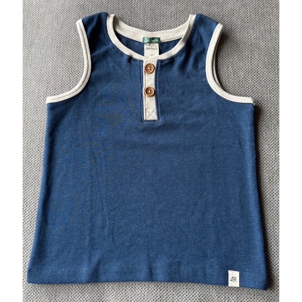 Little Road Co Tank Top Size 6Y Blue Henley Button Boutique Boys Shirt NWT